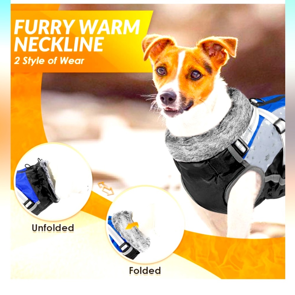 SlowTon Dog Winter Coat with Harness Built in, Waterproof Fleece Warm Dog Jacket